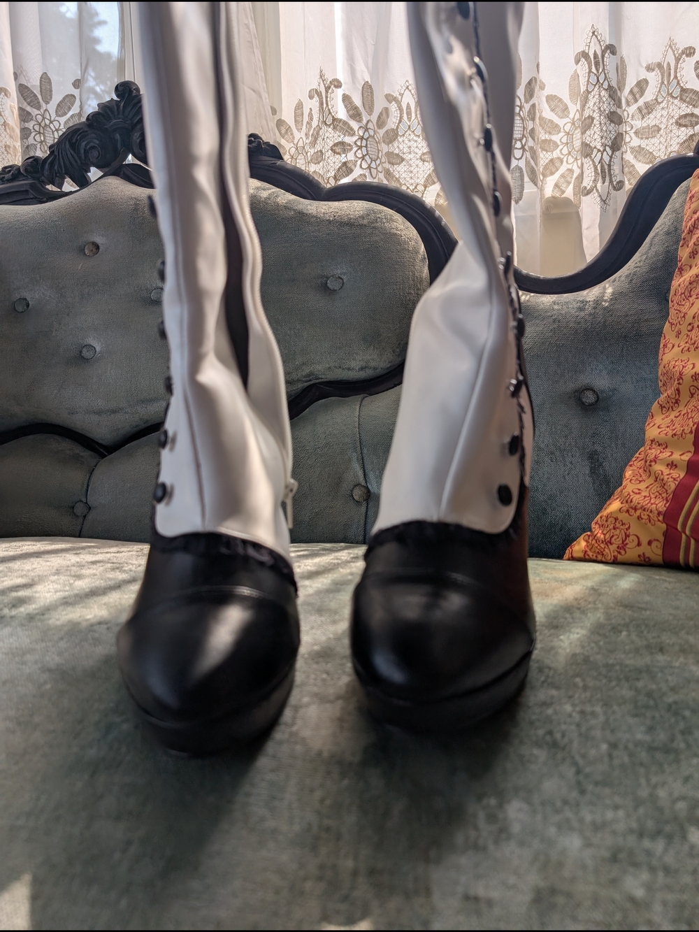 Funtasma Two-Tone Black and White Victorian-Style Heeled Boots - Picture 3 of 6